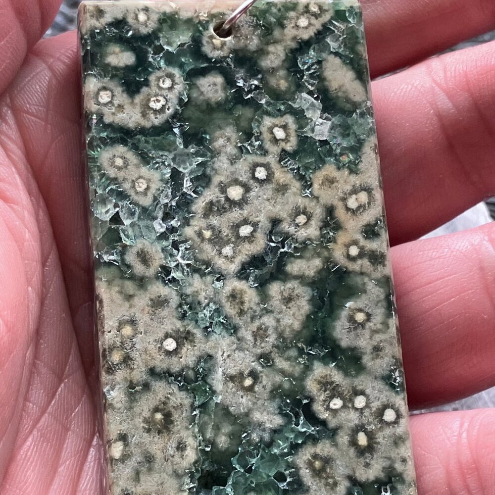 Large Rectangular Druzy Green Ocean Jasper Stone … - image 6